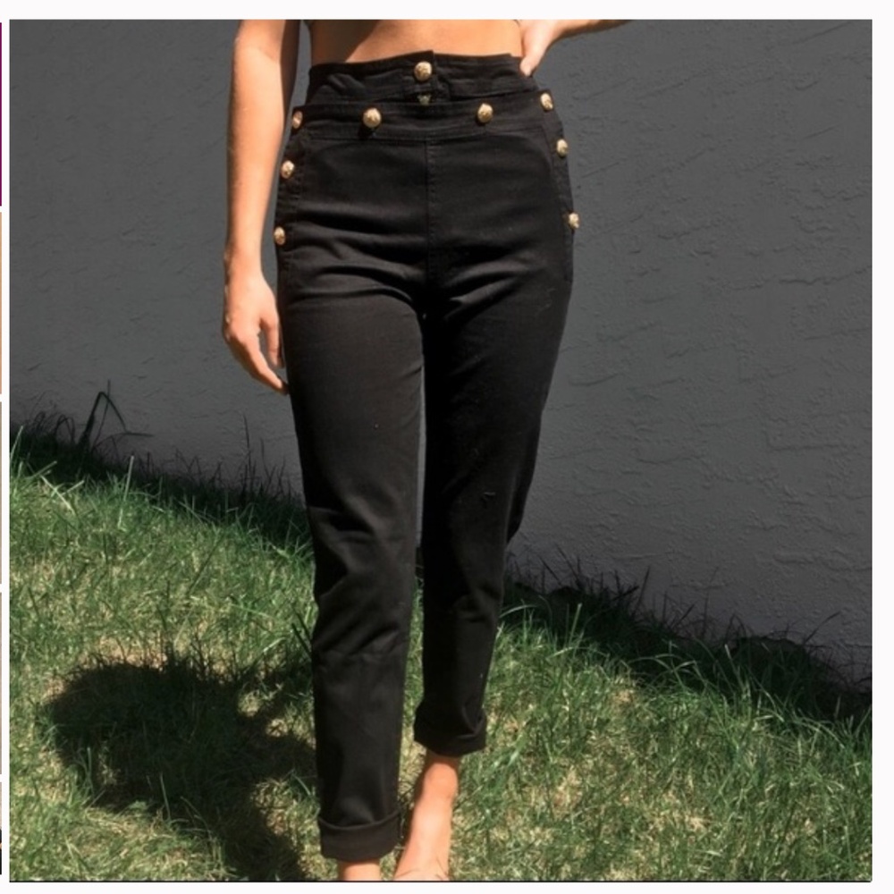 Torn by Ronny Kobo Black Gold Buttons Bib Sailor Skinny Jeans Size 27